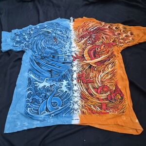 RARE 2002 Vintage Liquid Blue Fire & Ice Dragon AOP T-Shirt – Size XXL – 2XL